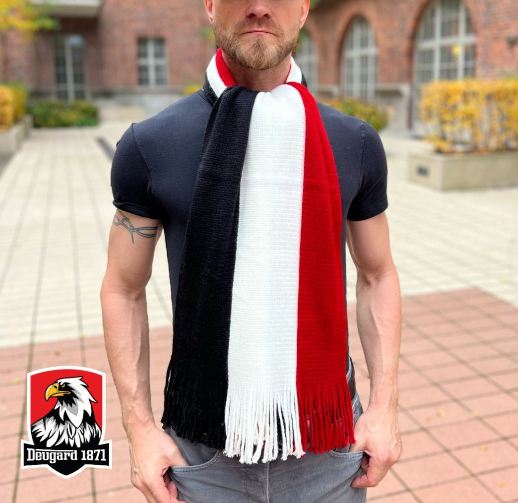 wooly scarf  striped in colors red white black, 160 cm long, wunderschöner  gestrickter Schal gestreift in den Farben schwarz weiß rot