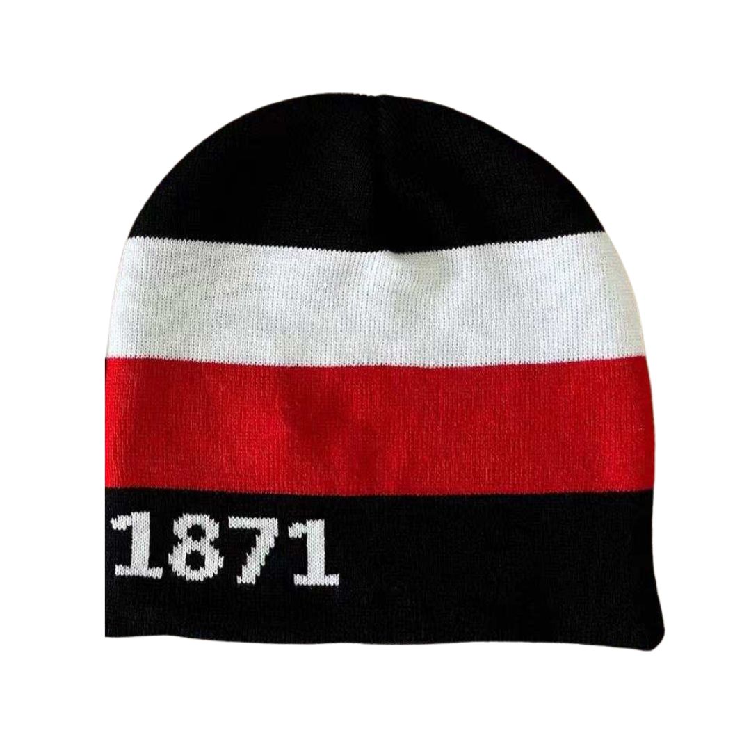 Mütze schwarz weiß rot gestreift mit der Aufschrift Kaiserwetter 1871, Deutschland, Preussen, Deutsches Reich, Kaiser, Bismarck